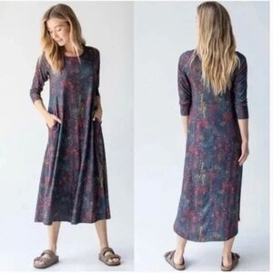 NWT Natural Life Lottie Dress L 3/4 Sleeve Floral Boho Lagenlook Cottage Pockets